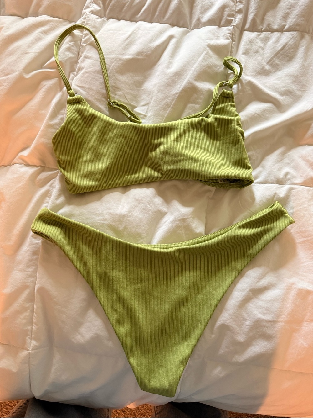 Zaful Lime Green Ribbed Bikini Set